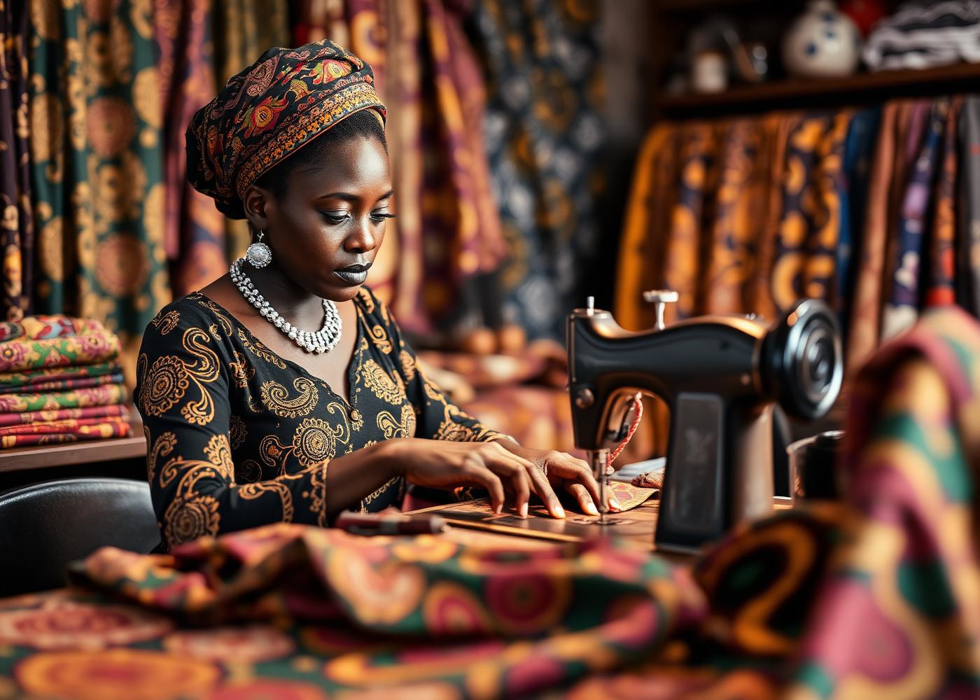 Tailor working on ankara fabric