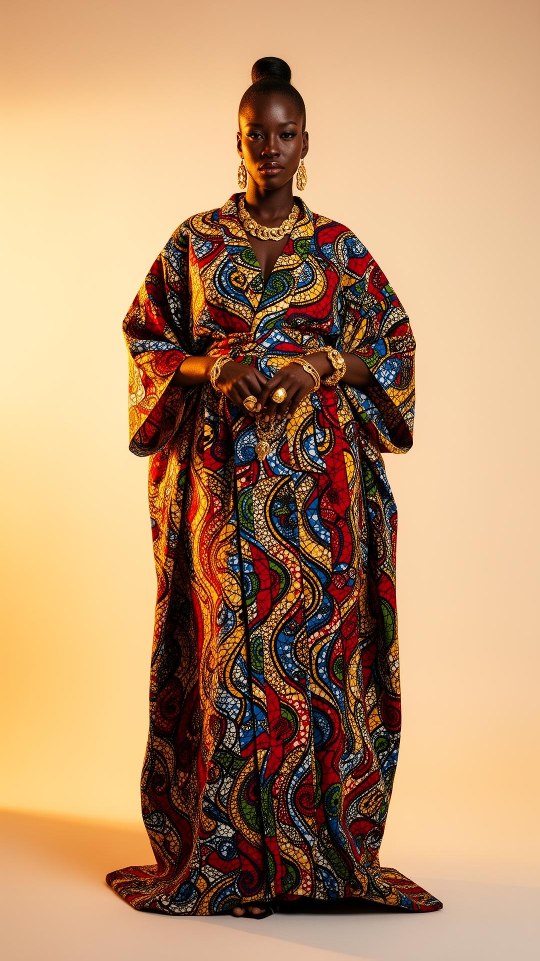 African woman in luxury ankara kimono