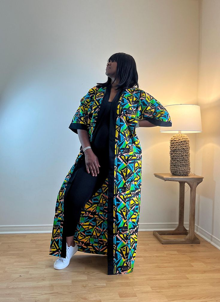 Geometric Long Kimono Robe