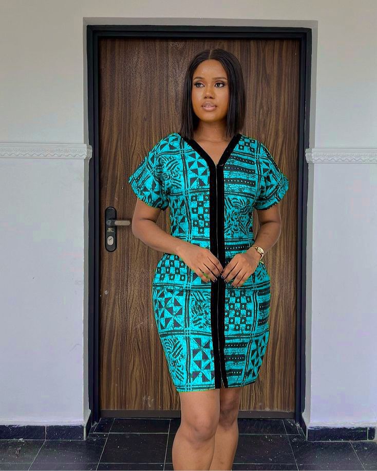 Teal Tribal Print Shift Dress