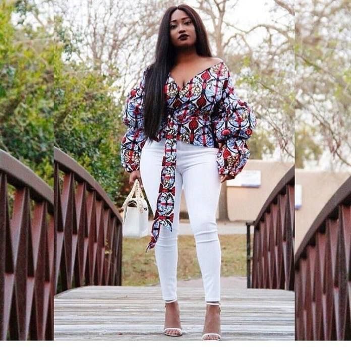 Puff-Sleeve Ankara Wrap Blouse
