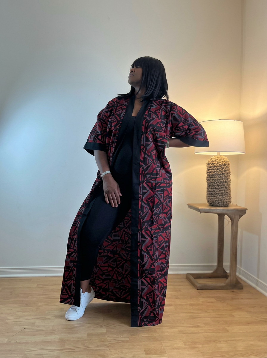 Ruby Noir Long Kimono Robe