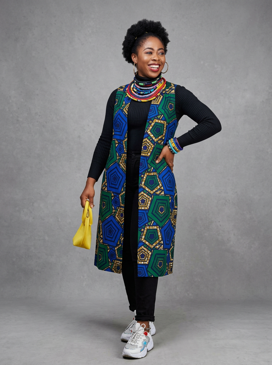 Mosaic Royal Blue Kimono Vest